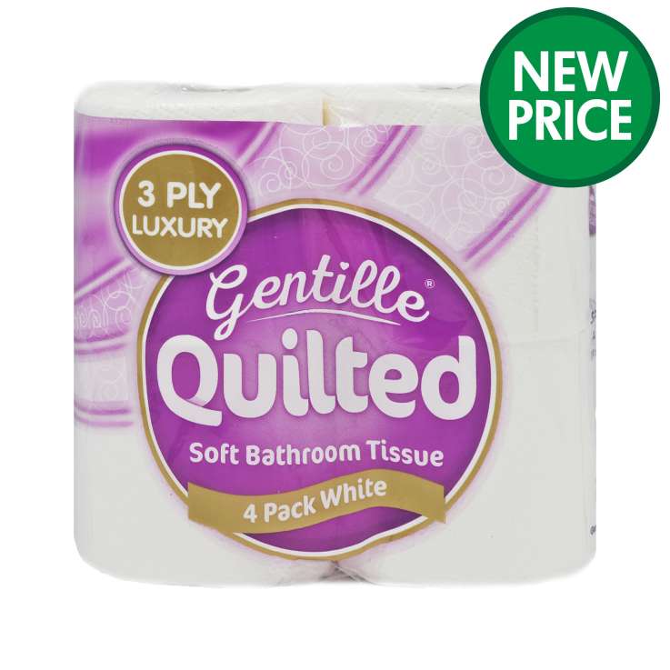 Gentille Quilted White Toilet Paper Luxury (3 Ply) 4 Pack