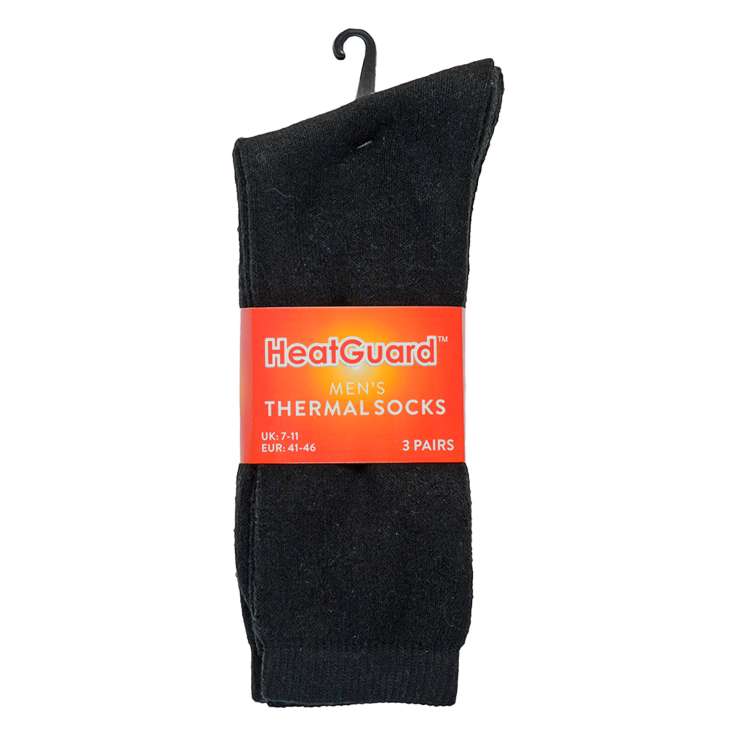 HeatGuard Mens Thermal Socks (Size: 6-11) 3 Pack - Black