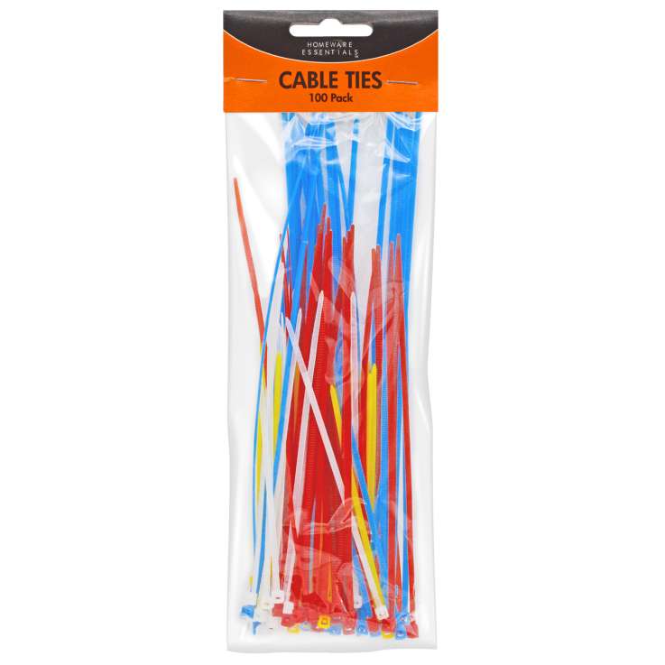 Homeware Essentials Cable Ties 100 Pack - Assorted Colours & Sizes