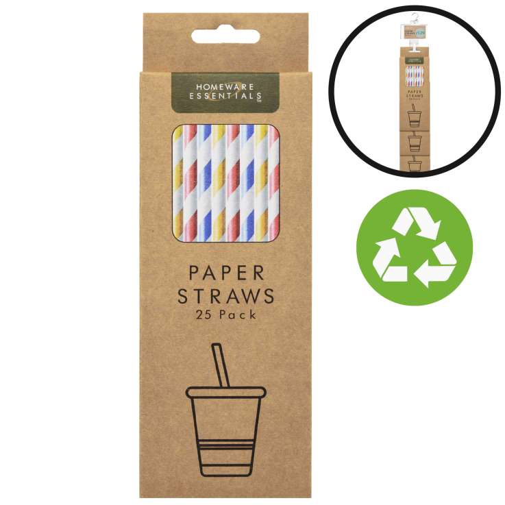 Homeware Essentials Paper Straws 25 Pack - Loaded Clip Strip