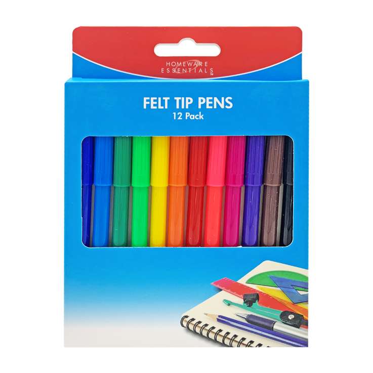 Homeware Essentials Felt Tip Pens 12 Pack