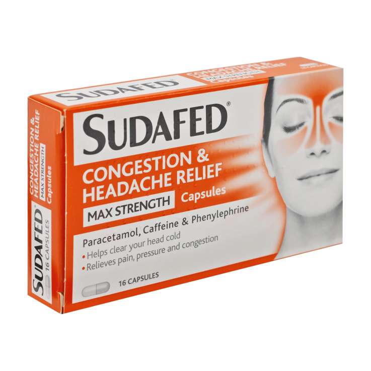 Sudafed Congestion & Headache Relief Max Strength Capsules 16 Pack