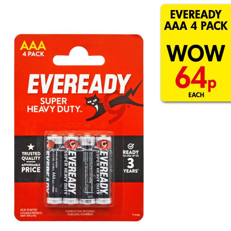 Eveready Super Heavy Duty Batteries 4 Pack - AAA