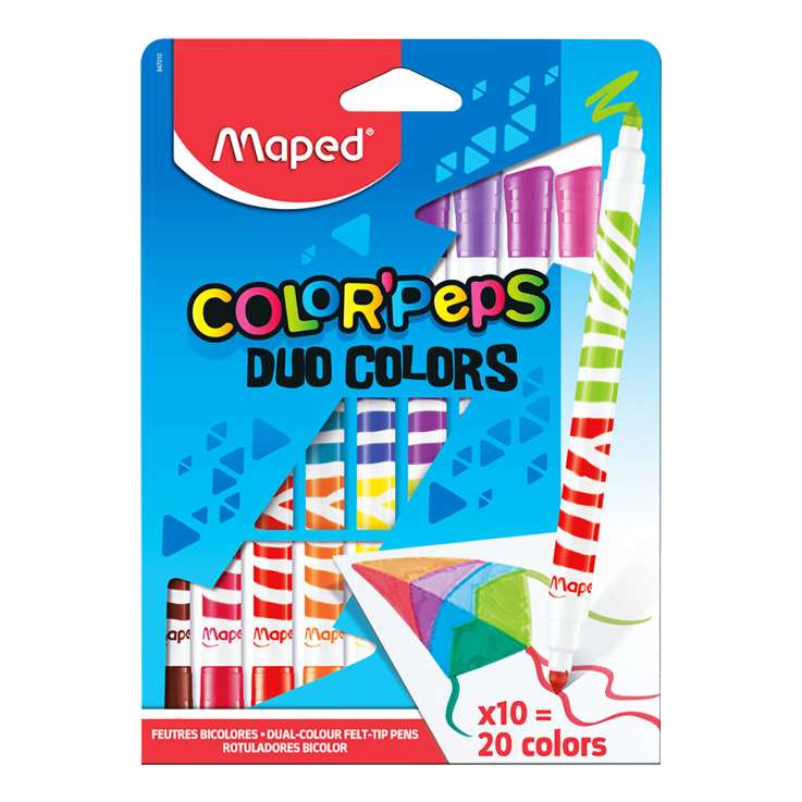 Maped Duo Colors Felt Tip Pens 10 Pack - Assorted Colours