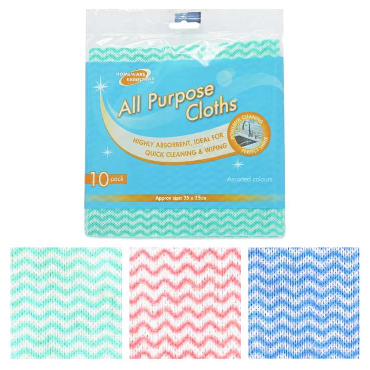 Homeware Essentials All Purpose Cloths (35cm x 35cm) 10 Pack - Assorted Colours