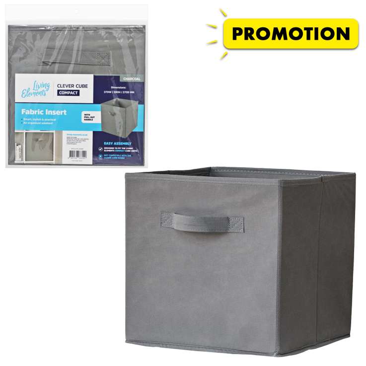 Living Elements Large Fabric Cube Storage Box - Charcoal