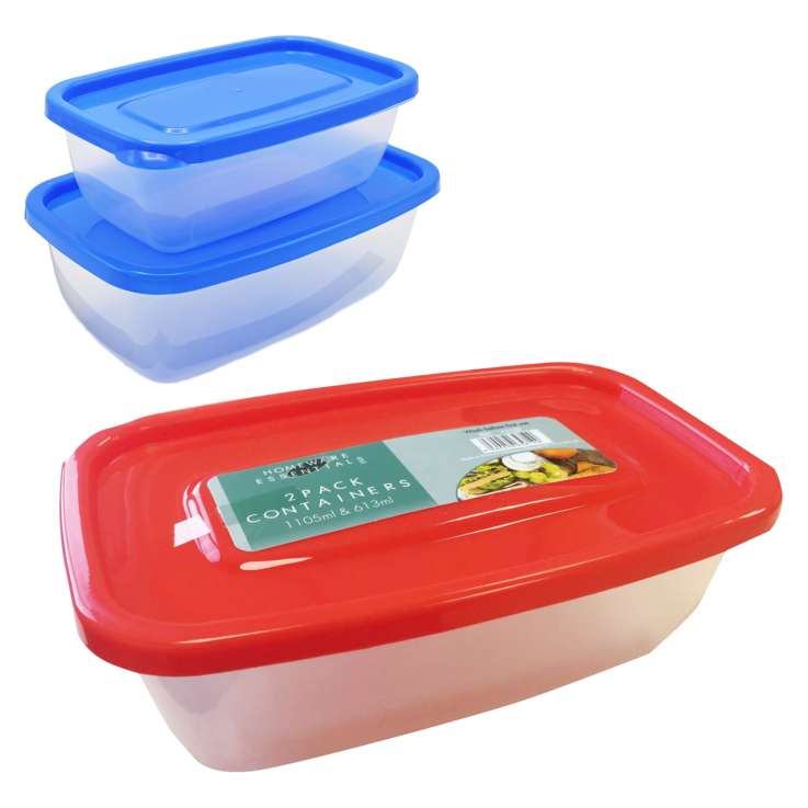 Homeware Essentials Plastic Food Containers (613ml & 1050ml) 2 Pack