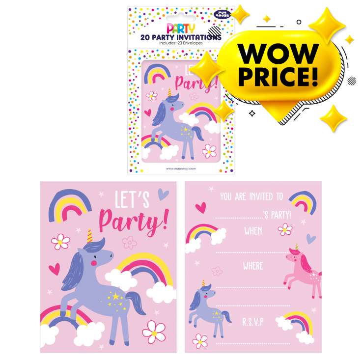 Party Invitations 20 Pack - Unicorns