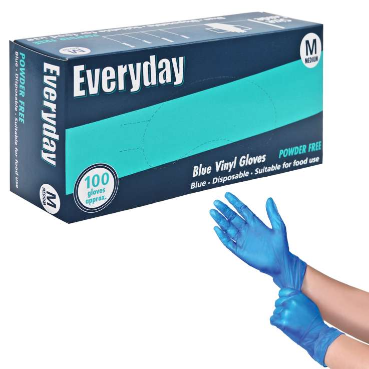 Everyday Blue Disposable Vinyl Gloves (Powder Free) 100 Pack - Medium