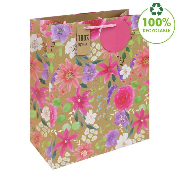 Large Gift Bags (26.5cm x 33cm) - Kraft Flowers