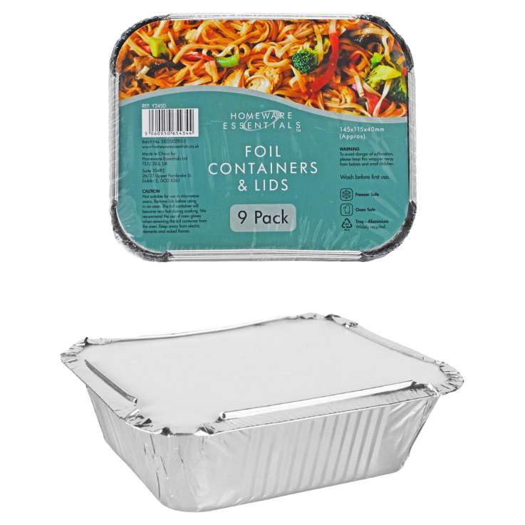Homeware Essentials Foil Containers & Lids (14.5cm x 11.5cm) 9 Pack