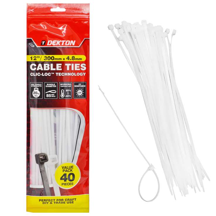 Dekton Cable Ties (4.8mm X 300mm) 40 Pack - White