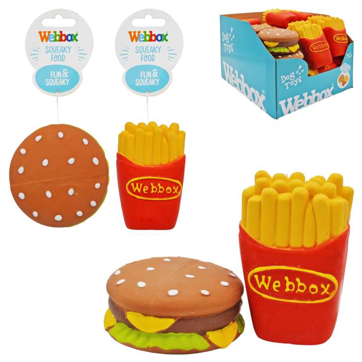 Webbox Squeaky Dog Toys (Assorted) - Burger & Chips