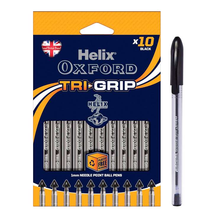 Helix Oxford Tri-Grip Ballpoint Pens 10 Pack - Black