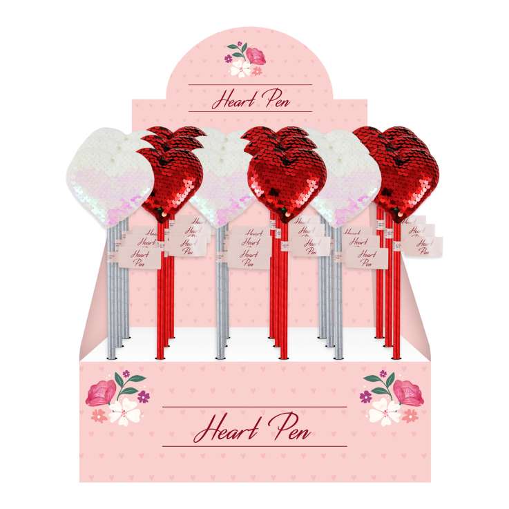 Sequin Heart Pens (21cm) - Assorted Colours