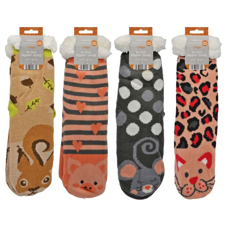 Country Club Fur Lined Slipper Socks (One Size) - Assorted Designs