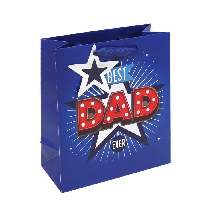 Medium Gift Bags (21.5cm x 25.5cm) - Silver Star Best Dad Ever