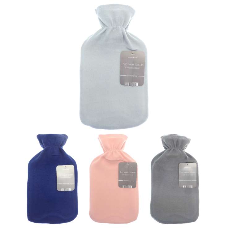 Country Club Hot Water Bottle (2L) with Fleece Cover - Assorted Colours