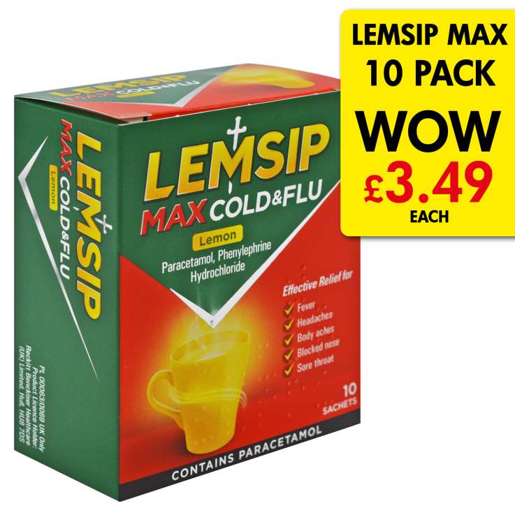 Lemsip Max Strength Cold & Flu Sachets 10 Pack - Lemon