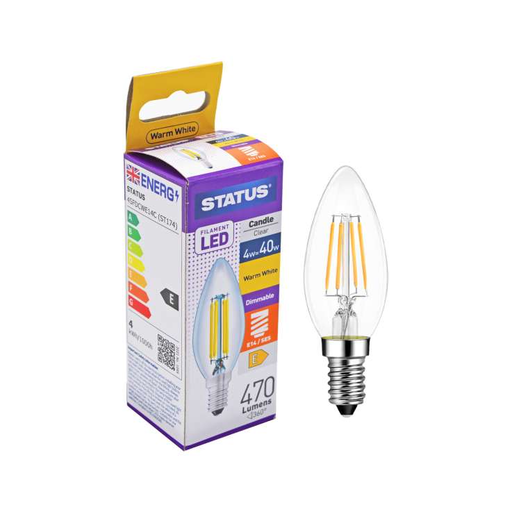 Status Dimmable Filament LED 4w=40w Candle Small Screw Cap Light Bulb