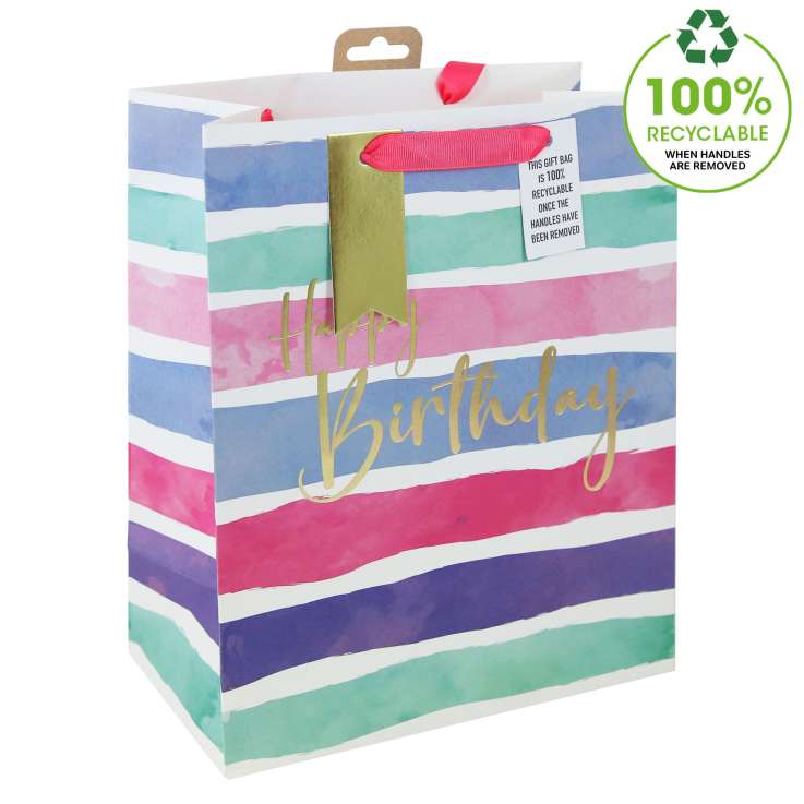 Large Gift Bags (26.5cm x 33cm) - Female Birthday Stripes