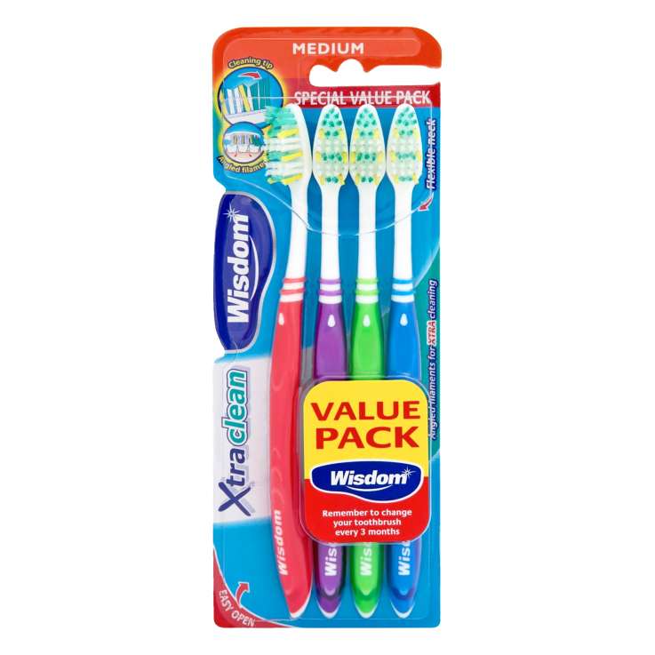 Wisdom Xtra Clean Medium Toothbrushes 4 Pack