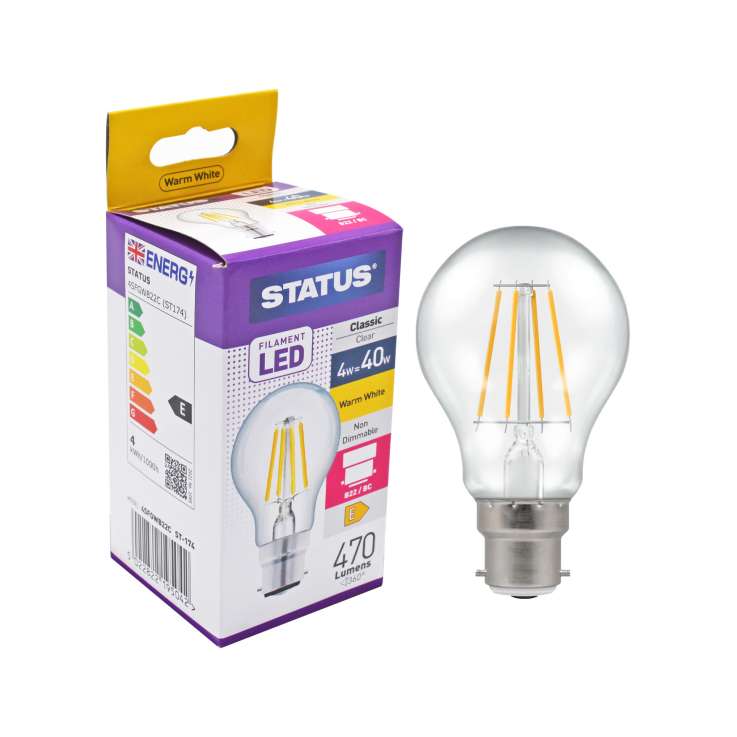 Status Filament LED 4w=40w Classic Bayonet Cap Light Bulb