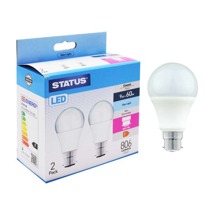 Status LED Classic Light Bulb (9w=60w) Bayonet (B22) 2 Pack