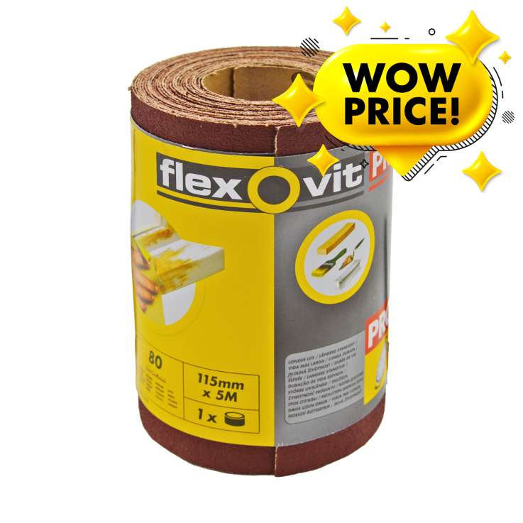 Flexovit Pro Sandpaper Roll (115mm x 5M) - 80 Grit