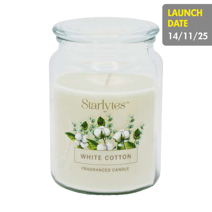Starlytes Glass Jar Scented Candle (510g) - White Cotton