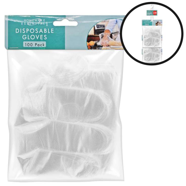Homeware Essentials Disposable Gloves 100 Pack - Loaded Clip Strip