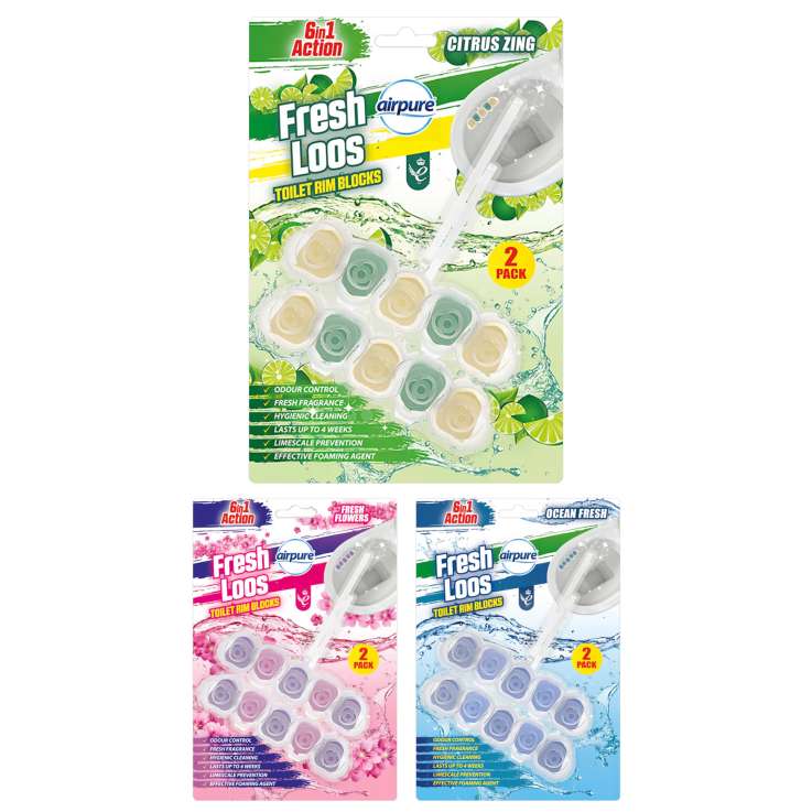 Airpure Fresh Loos Toilet Rim Block (50g) 2 Pack - Assorted Scents