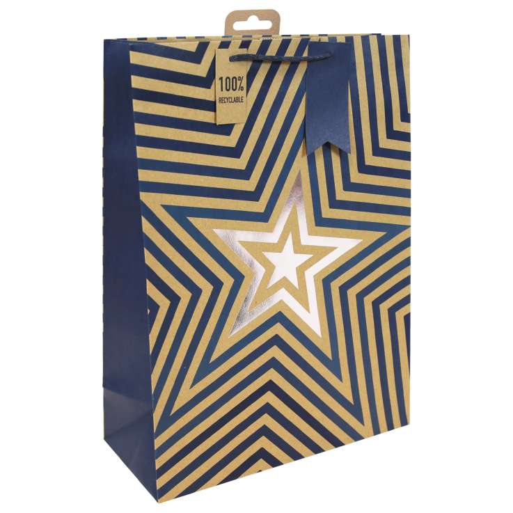 Extra Large Gift Bags (33cm x 45.5cm) - Kraft Blue Stars