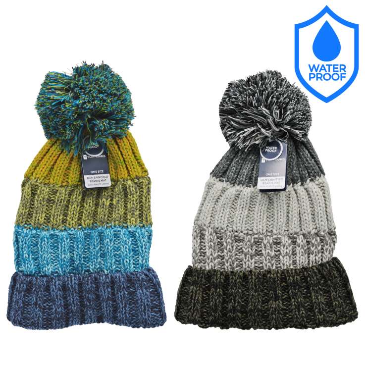 Tom Franks Men’s Knitted Beanie Hat with Fleece Lining - Assorted Colours