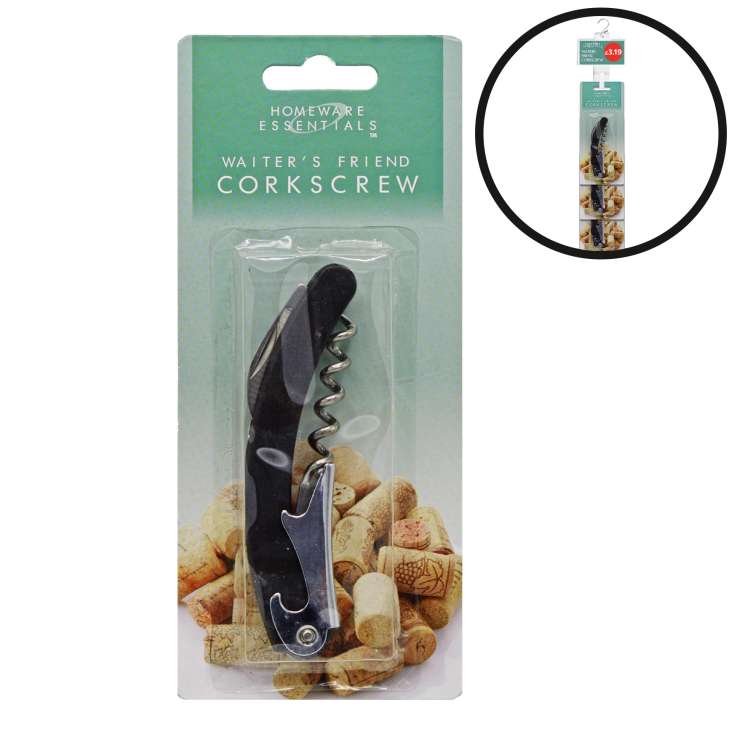Homeware Essentials Waiters Friend Corkscrew - Loaded Clip Strip