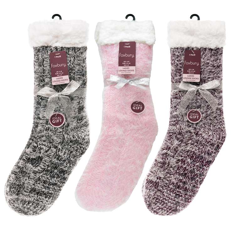 Foxbury Ladies Lounge Socks (Size: 4-8) - Assorted Colours