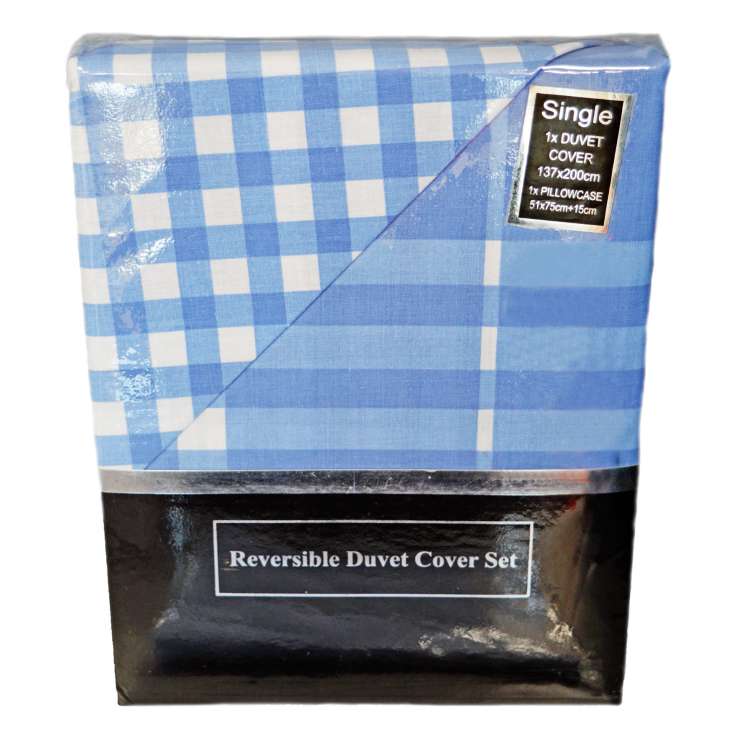 Single Reversible Duvet Cover Set - Blue (Duvet + Pillow Case)