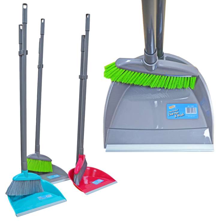 Homeware Essentials Long Handled Dust Pan & Brush - Assorted Colours