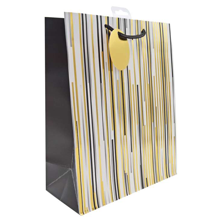 Large Gift Bags (26cm x 32cm) - Gold, Black & Grey Stripes