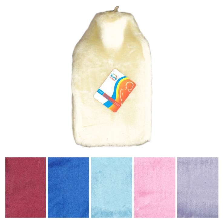 Sure Thermal Hot Water Bottle (2L) with Pastel Fur Cover - Assorted Colours