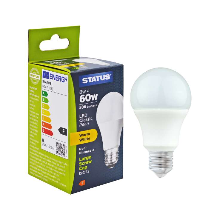 Status LED Classic Light Bulb (8w=60w) Large Screw (E27)