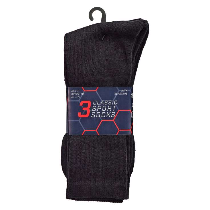 Men's Classic Sports Socks (Size: 6-11) 3 Pack - Black