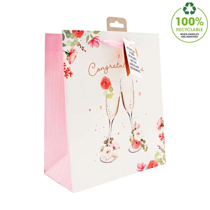Medium Gift Bags (21.5cm x 25.5cm) - Champagne Glasses