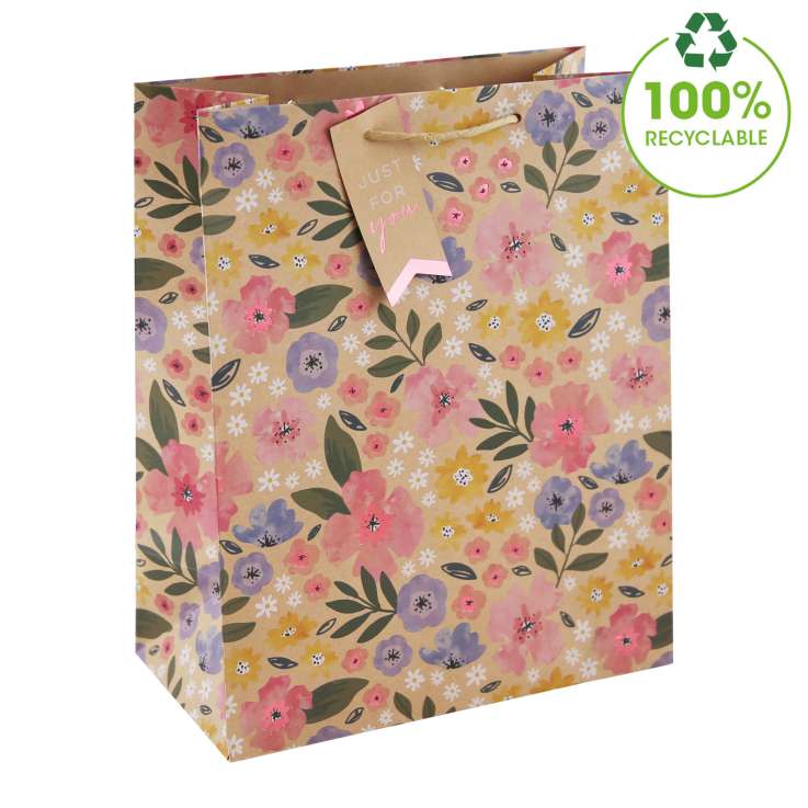 Large Gift Bags (26.5cm x 33cm) - Kraft Floral