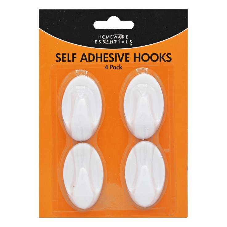 Homeware Essentials Self Adhesive Hooks 4 Pack