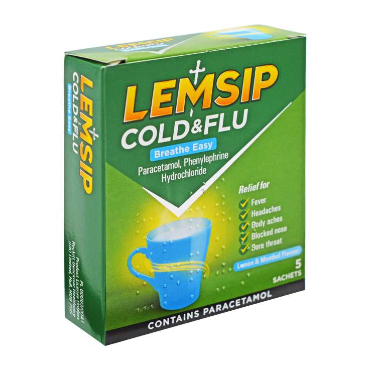 Lemsip Cold & Flu Breathe Easy Sachets 5 Pack - Lemon & Menthol