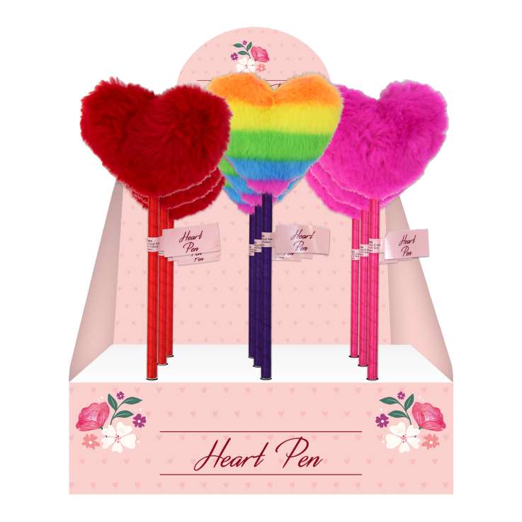 Fluffy Heart Pens - Assorted Colours