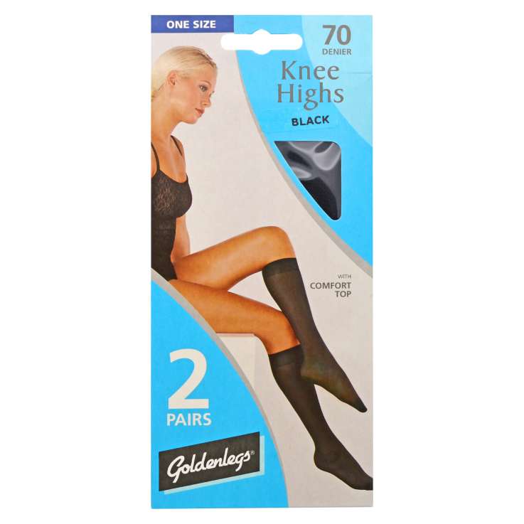 One Size Knee Highs Tights 70 Denier 2 Pack - Black