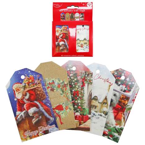 Christmas Luxury Gift Tags 40 Pack (Assorted) - Traditional
