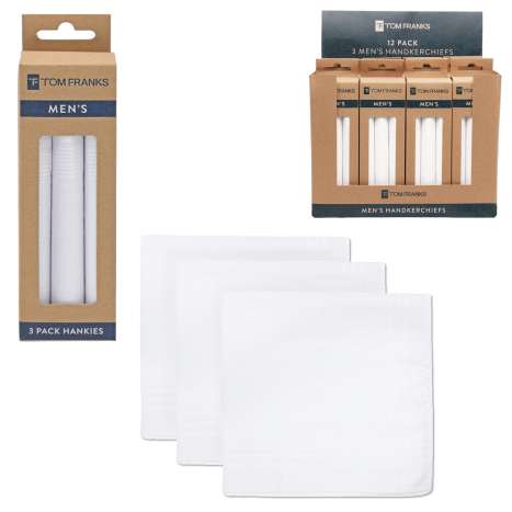 Tom Franks Men's Handkerchiefs (40cm x 40cm) 3 Pack - White